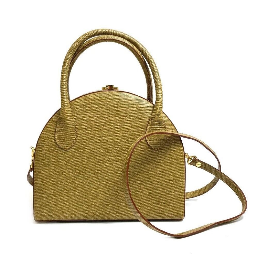 Authentic FENDI Semicircular form 2WAY Shoulder Bag Hand Bag Leather Beige